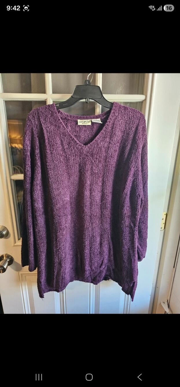 Vintage Y2K White Stag Purple Boucle Knit V-Neck Sweater Womens 18W 20W